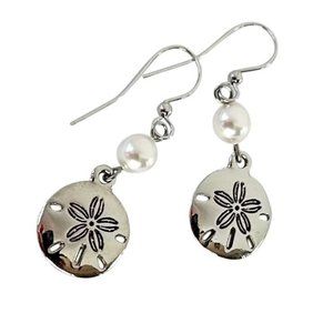 Sand Dollar Earrings with Pearls Womens Girls Beach Jewelry Gifts